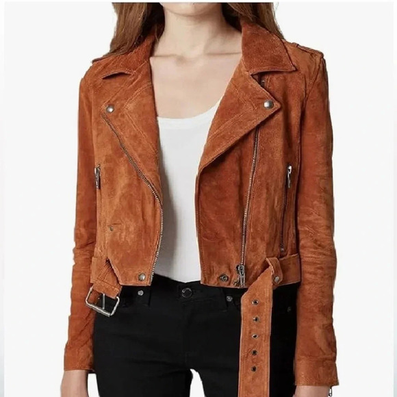 Blank NYC REAL Suede Leather Moto Jacket in beautiful rust El Dorado color - Picture 2 of 7